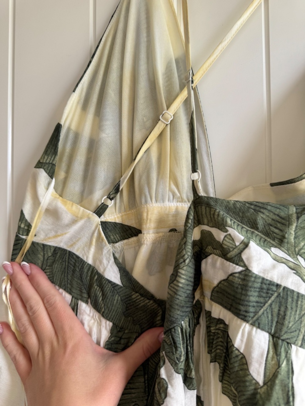 Miramar Maxi Dress Green Print L Tropical Vacation Leaves Floral PLEASE READ - Picture 13 of 16